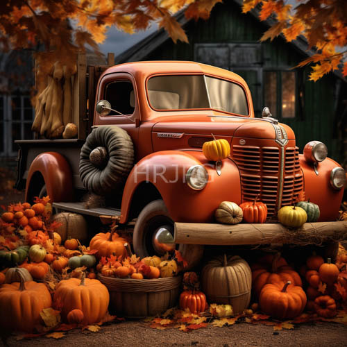 autumnal harvest setting amidst weathered barn and blazing maples