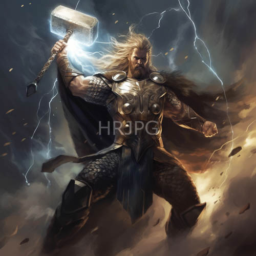stormtossed norse deity wields electrified hammer amidst darkening clouds and jagged lightning