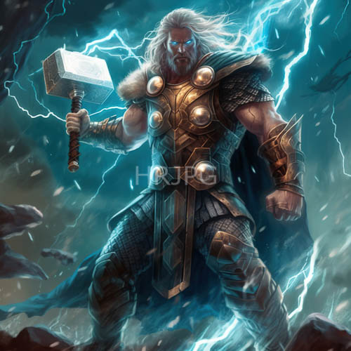 muscular storm warrior heralds calamity with thunderous hammer