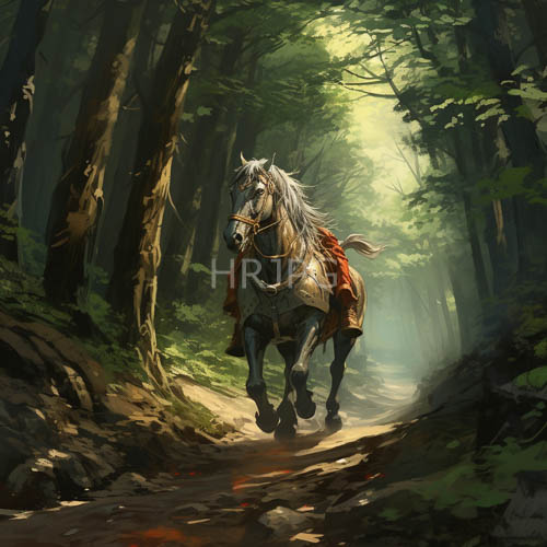 greymaned horses gallop down forest paths under sunlit trees with fallen leaves