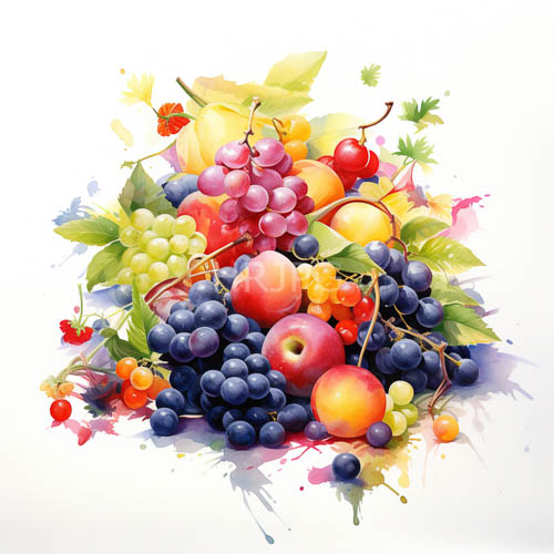 fragrant purple berries cluster amidst verdant greenishyellow leaves and concord grapes in watercolor study