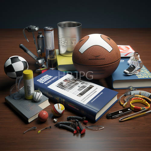 wooden surfaces showcase diverse array of sports equipment and essential tools in orderly setting