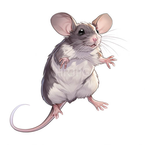 mousepersons stand on hind legs against white backgrounds exhibiting curious gestures