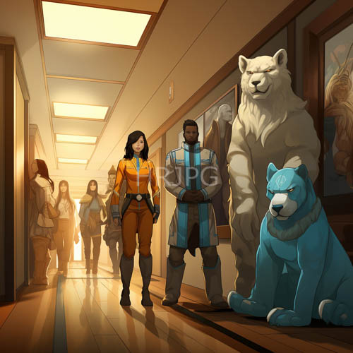 polar bear statues anchor diverse assembly in woodfloored hall of art and human interaction