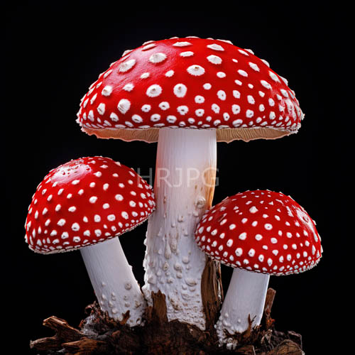 botanical presentation of redcapped mushrooms with varied textures and perspectives