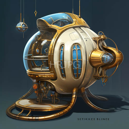 floating metallic orb confronts deep blue gradient background and intricate mechanical components
