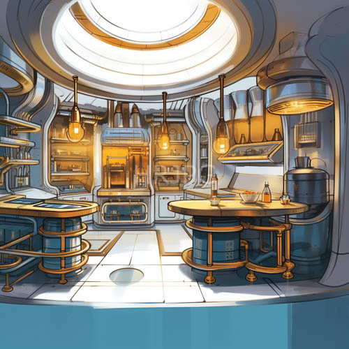 curved metallic walls trap warm yellow light inside modern kitchens
