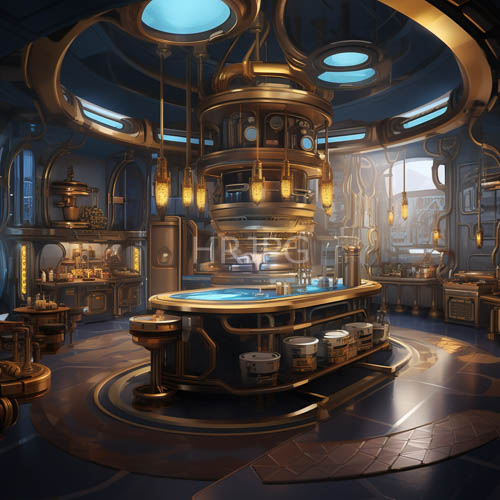 metallic cylindrical structures catch blue light beams across laboratory floors