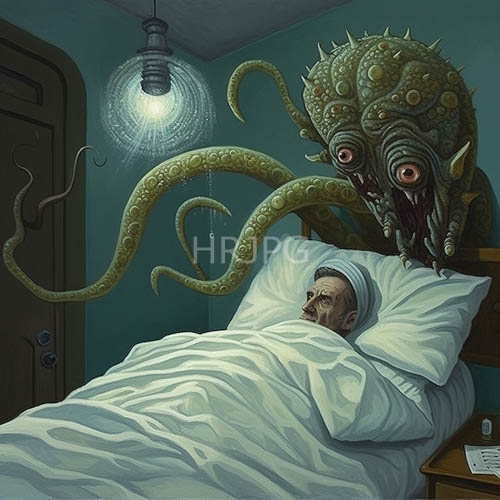 High Resolution: Bedridden seniors confronted by monstrous entities in eerie hospital settings download. | HRJPG.com