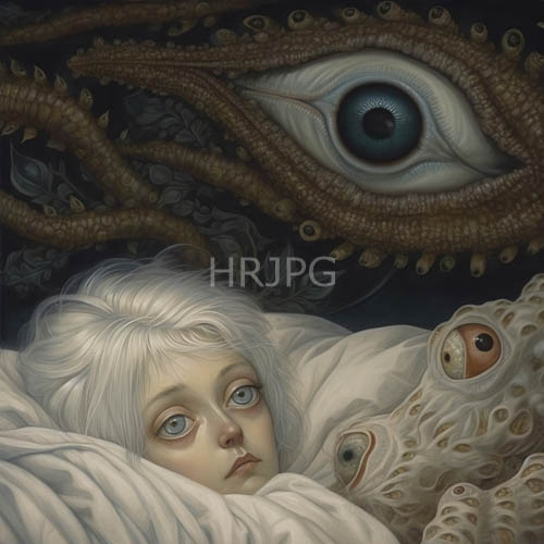 fantasy children amidst cloudlike fabric amidst cephalopods in an ominous environment
