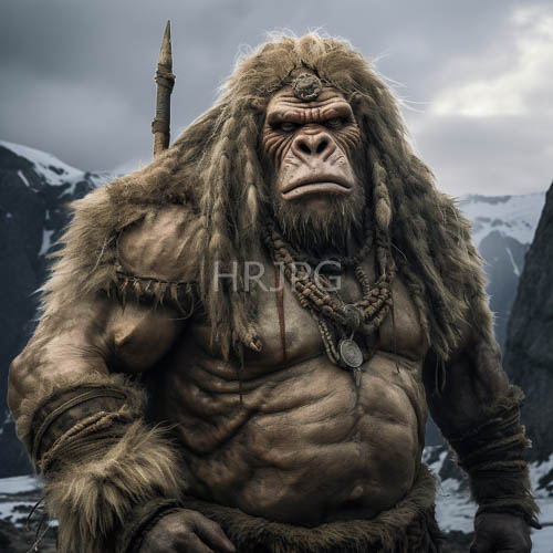 mountainous terrain tribal warriors armed with wooden spears amidst brooding stormy skies