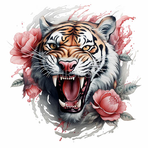 tigers fierce ferocity amidst pastel floral arrangements and delicate pink blooms