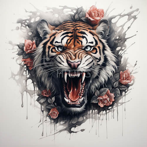 wild felines clash with delicate botanicals in turbulent colorful landscapes