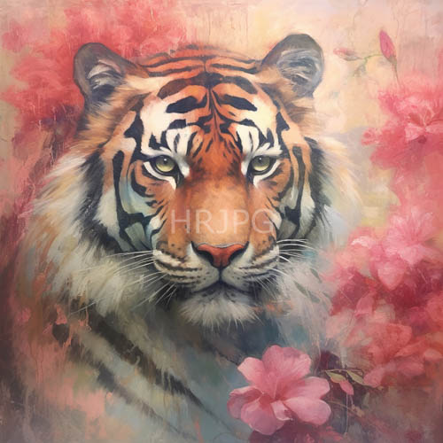 tigers amid cherry blossoms in frenetic forest landscapes under illuminated skies