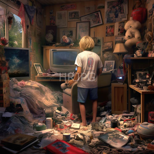 90s nostalgia fills bedroom with flickering crt tvs and sunlit childhood toys