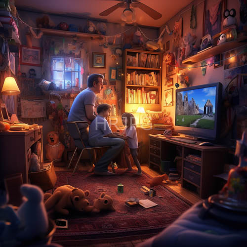 families share intimate moments under string lights in muted rooms filled with plush toys and treasured trinkets
