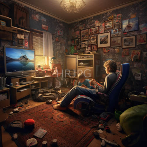 familys learning journey unfolds amidst blue patterned walls and glowing televisions in cozy reading sanctuaries