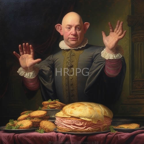 renaissanceera chefs display stacks of hearty sandwiches in grand historical settings
