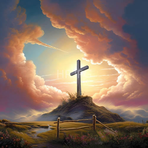 fleeting crosses amidst colorshifting skies and grassy hills