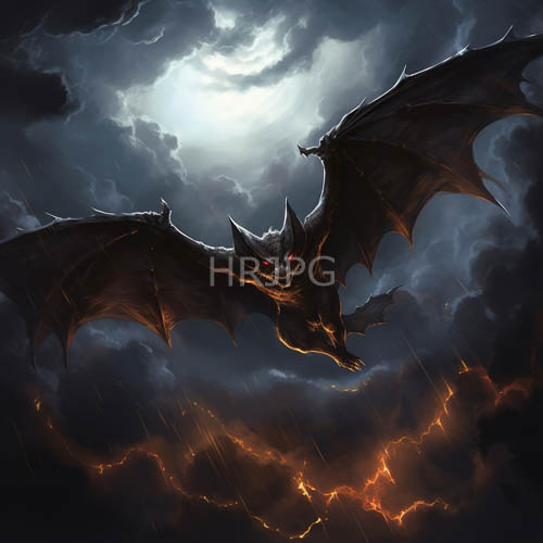 High Resolution: Stormy Skies Unite With BatLike Creatures Sharp Claws and Glowing Red Eyes download. | HRJPG.com
