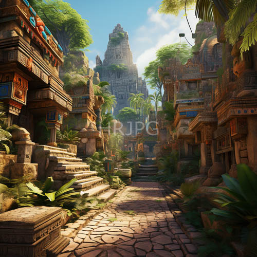 junglecovered temple cities intricately carved stone buildings colorful patterns symbolize ancient civilization