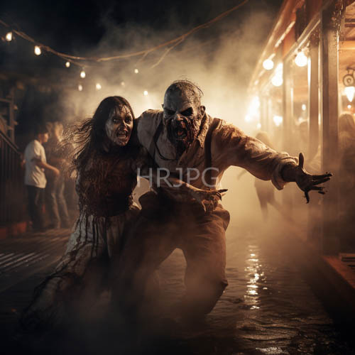 zombielike figures navigate night market with dark atmosphere and gruesome details