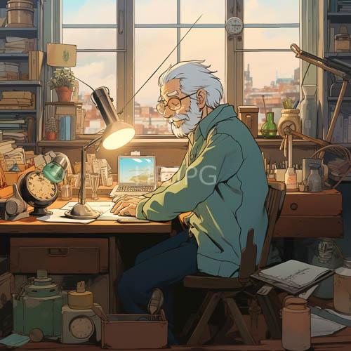 teal sweaters stand out against cityscape views and cluttered wooden desks