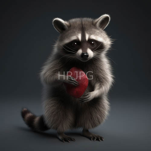 raccoons cradle eggshaped objects amidst gradient gray background and subtle lighting