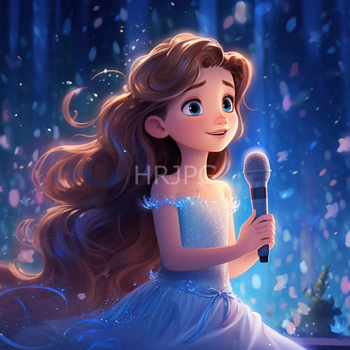sparkling white dress performer amidst purpleblue lights in mystical forest setting