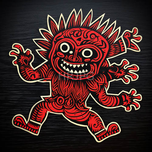 tribal warrior emerges from wood and shadowy ambiance