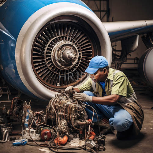 High Resolution: Blue work caps and green shirts stand out inside dim hangars download. | HRJPG.com
