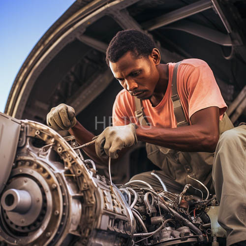 industrial engine restoration by experienced africanamerican mechanic in welllit workshop