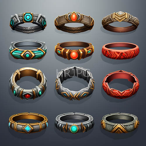 High Resolution: Metalwork and Turquoise Stone Ring Collection Set on Gray Gradient Background download. | HRJPG.com