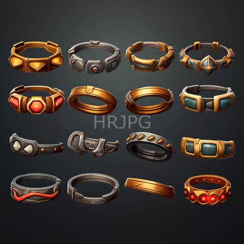 fantasy bracelet collection defined by leather straps and gemadorned bands against dark gradient background
