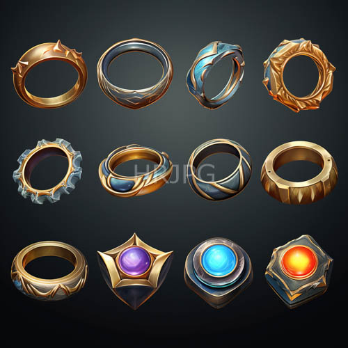 fantasy ring collection featuring aggressive metallic textures and polished bluehighlighted bands in a highfantasy setting