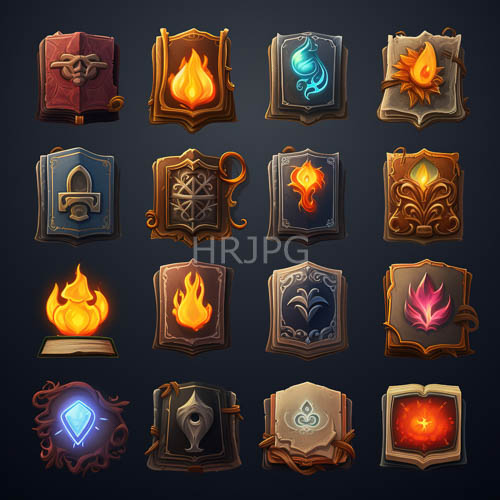 High Resolution: Ancient Knowledge Embodied in Intricate Book Covers with Swirling Flames and Magical Runes download. | HRJPG.com