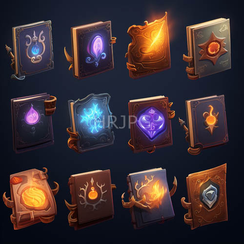 ancient runes and magical symbols adorn fantasy spellbooks on deep blue