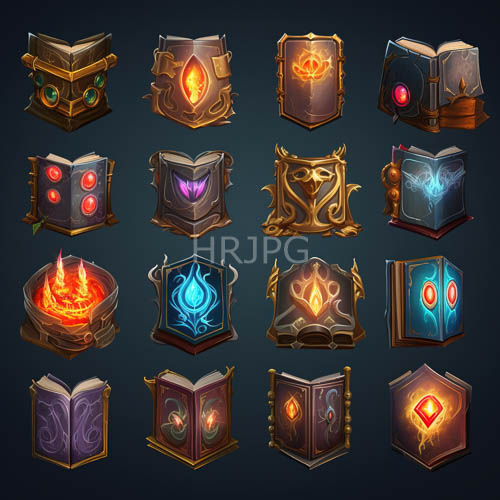 High Resolution: Red flames and crystal serpents decorate rune covered tomes on dark blue download. | HRJPG.com
