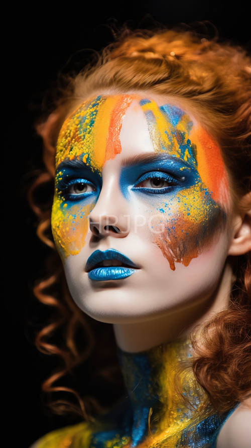 High Resolution: Vibrant blue pigments splash across pale skin under deep black shadows download. | HRJPG.com