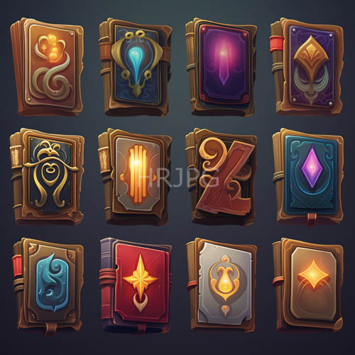 dark wooden backgrounds anchor twelve glowing covers under black gradient light