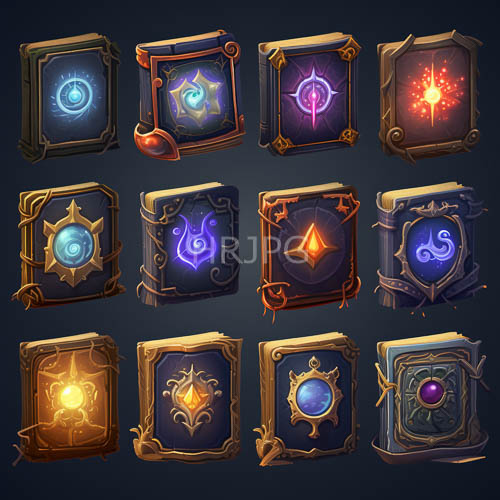 shimmering blue symbols pulse inside intricate golden borders on dark backgrounds