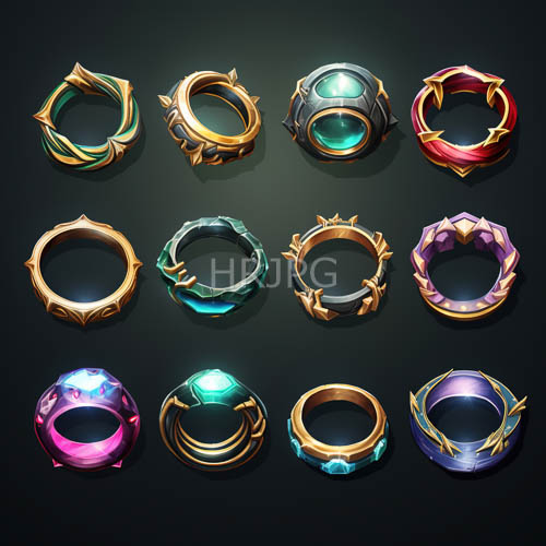 High Resolution: Vibrant colored metallic bracelets shimmer intensely against deep green surface layers download. | HRJPG.com