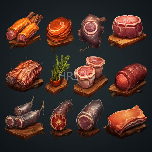 High Resolution: Intramuscular fat networks pattern raw pork roasts on rustic wood planks download. | HRJPG.com