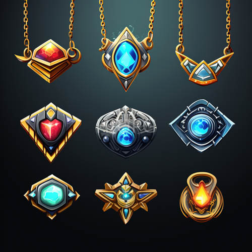 intricate gold filigree wraps blue teardrop jewels against dark teal backdrops