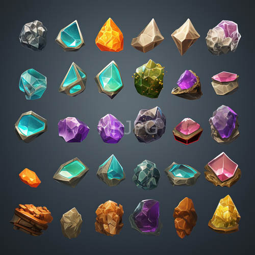 dark gray gradient transitions highlight sharp purple cubes and teal triangles