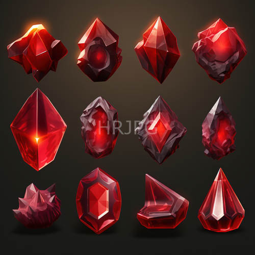 brilliant internal clarity illuminates twelve unique red gemstones over gradients