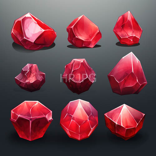 meticulous light reflections emphasize the depth of nine red geometric gems