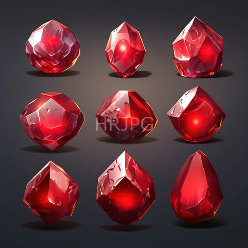 crystalline reality defines red teardrop gems sparkling across a moody gradient