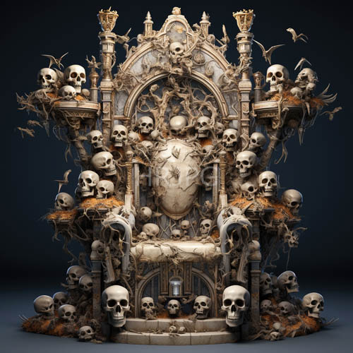 High Resolution: Desiccated branches intertwine with human skulls around a massive gothic throne download. | HRJPG.com