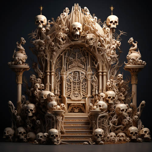 High Resolution: Heavy shadows envelop a carved gothic throne layered with bones download. | HRJPG.com